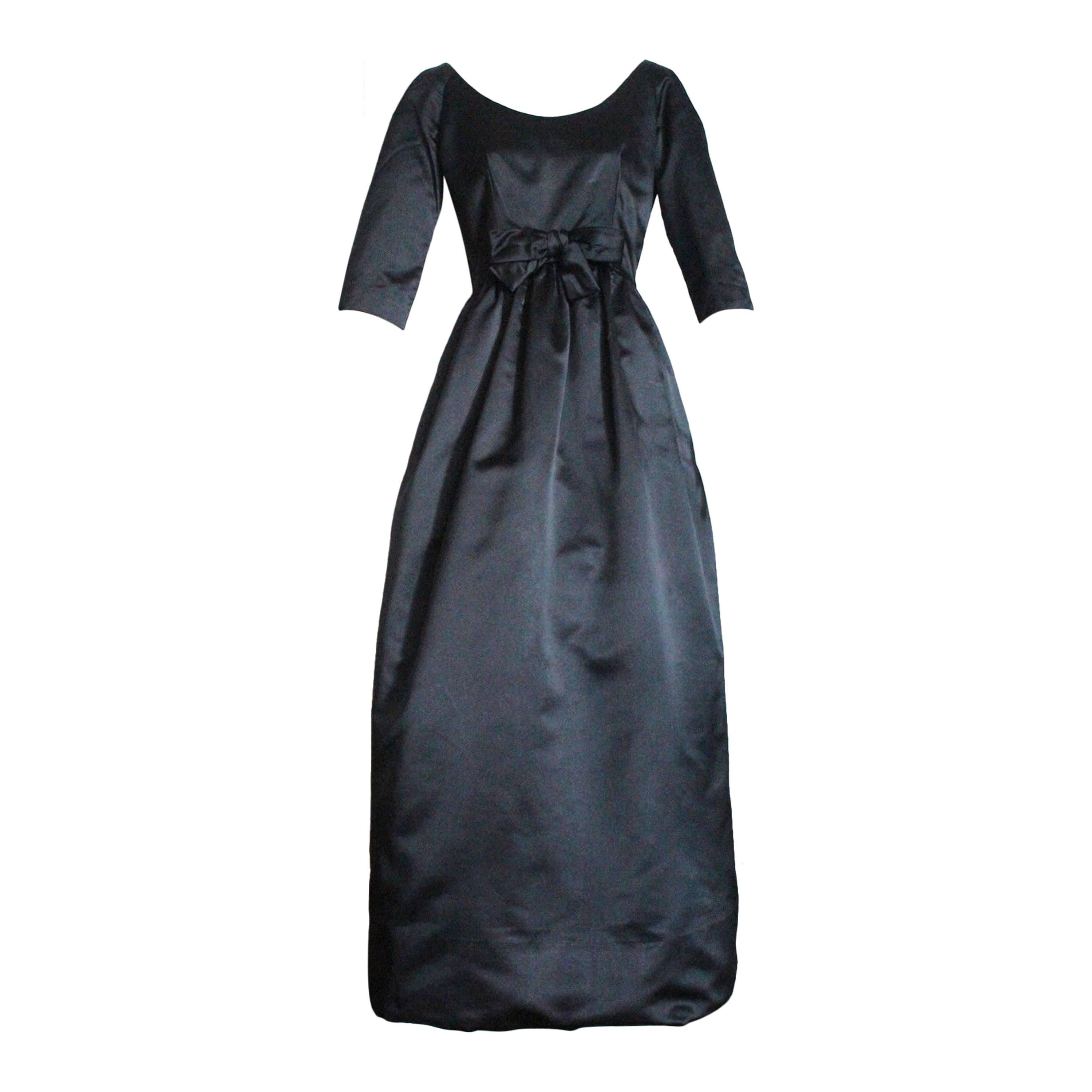 Museum Quality 1958 Christian Dior Black Satin Evening Dress With Bow For Sale