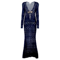 UNWORN Emilio Pucci by Peter Dundas 2011 Navy Crochet Knit Maxi Dress Gown 42