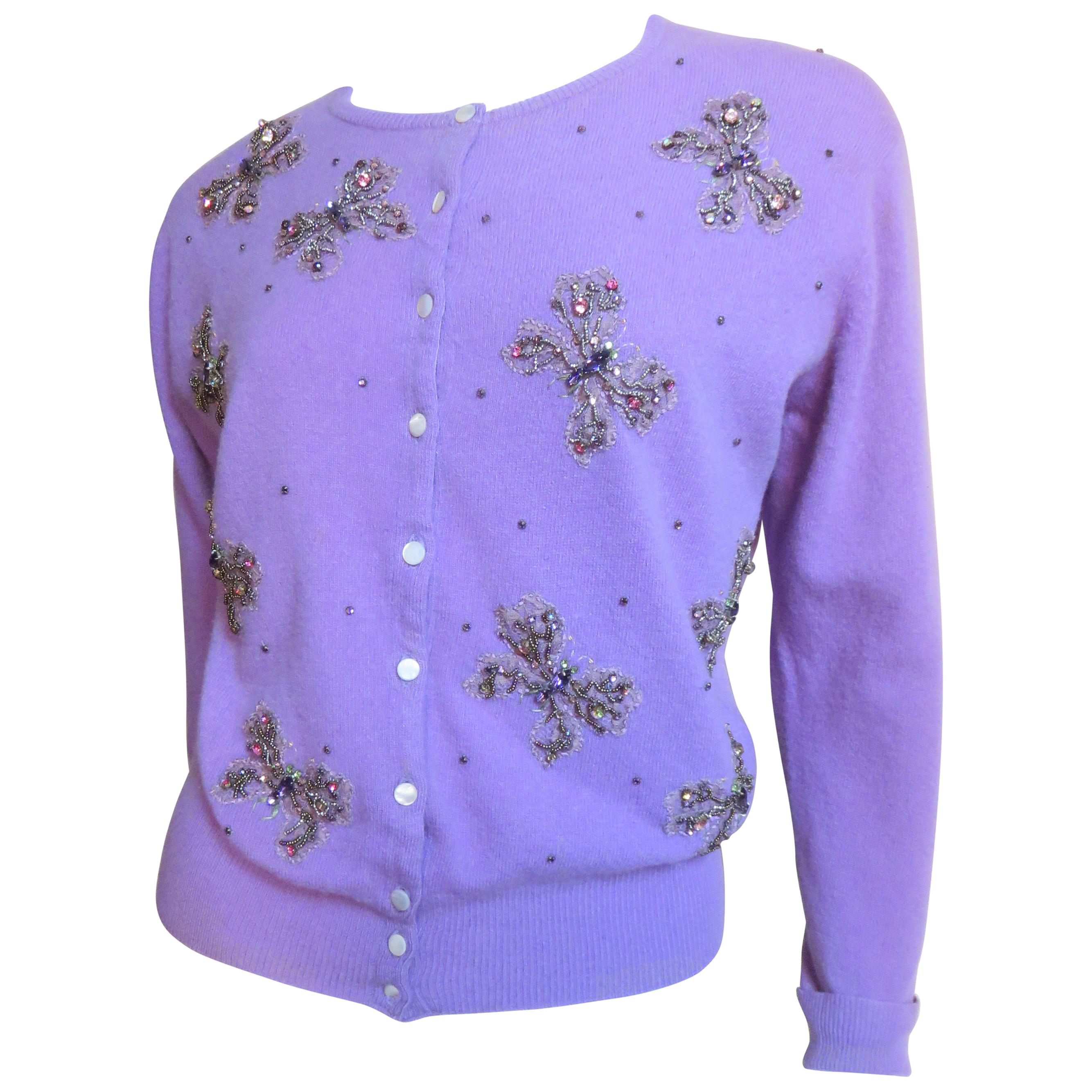 1950s Peck & Peck Butterfly Beaded Cashmere Sweater