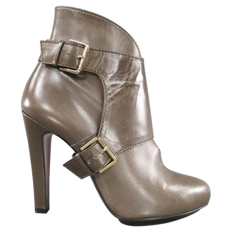 ETRO Size 9 Olive Taupe Green Leather Harness Platform Booties For Sale ...