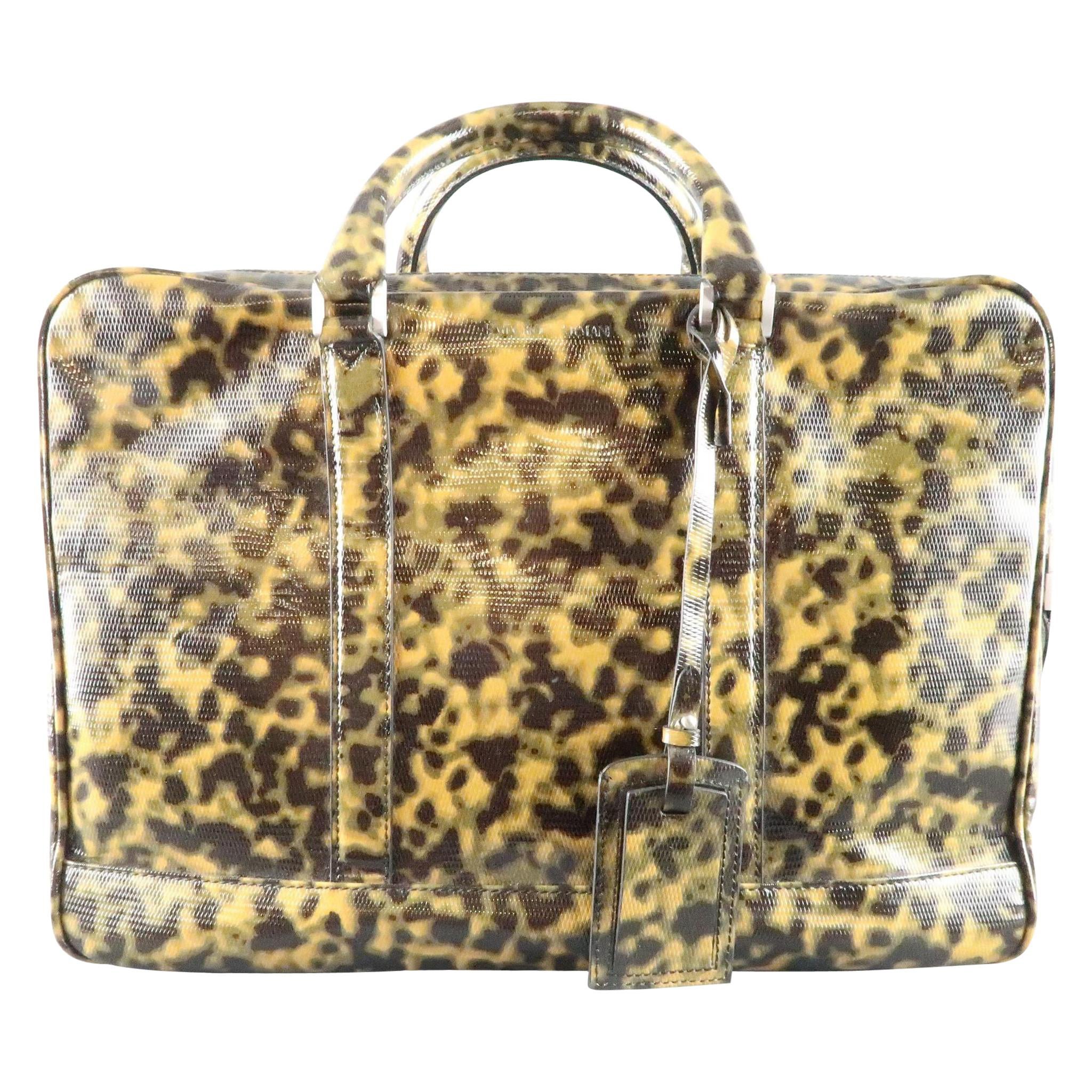 EMPORIO ARMANI Olive Camouflage Patent Leather Briefcase
