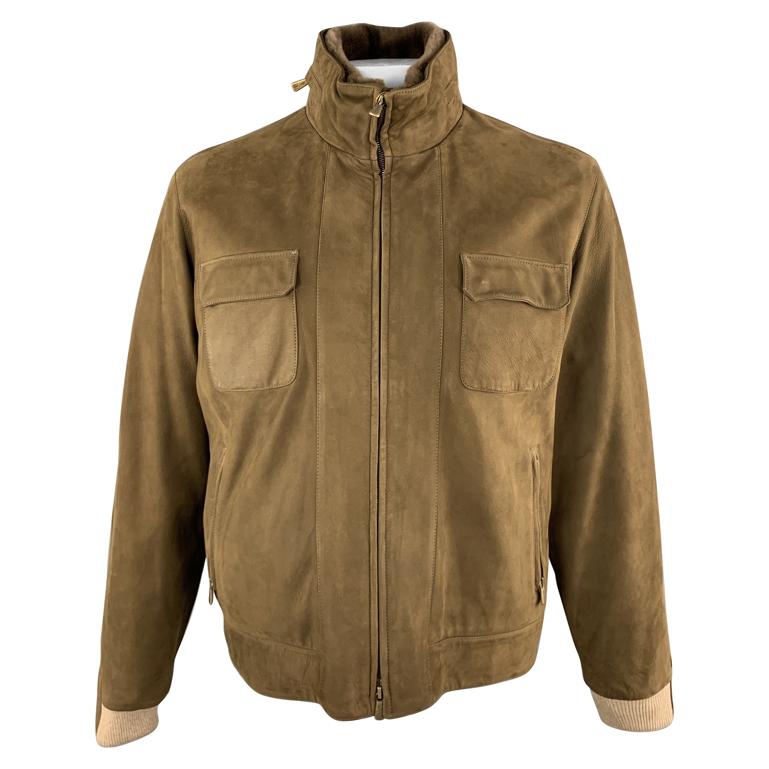 Loro Piana Brown Button-Down Leather Jacket M For Sale at 1stDibs