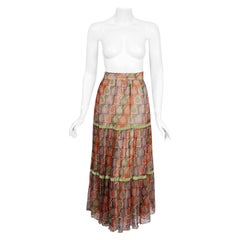 Vintage 1970 Thea Porter Couture Colorful Silk-Chiffon & Velvet Bohemian Skirt