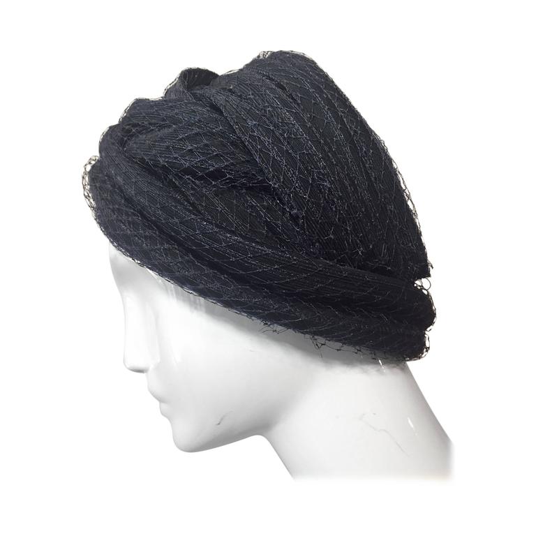 Pre-owned Dior 1960s Christian  Navy Blue Straw And Tulle Turban