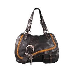 DIOR Black & Brown Leather Sac Gaucho Belt Buckle Saddle Shoulder Bag