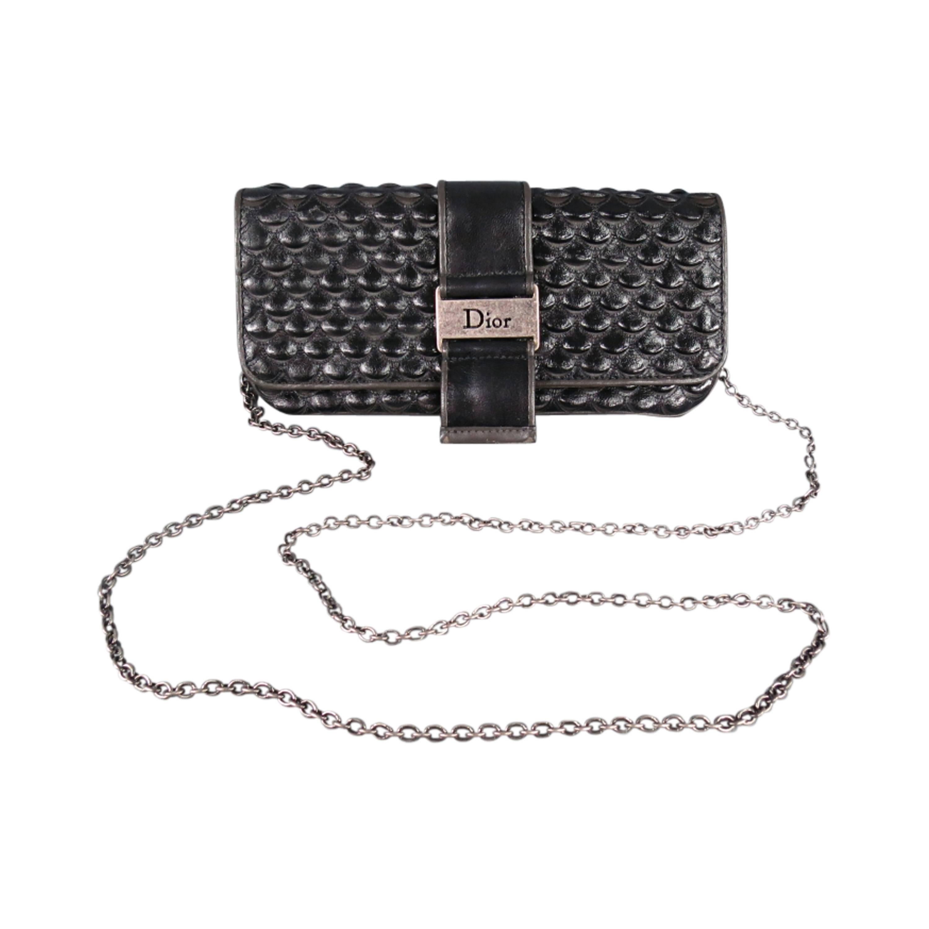 DIOR Black Textured Leather Chain Strap Mini Shoulder Bag at 1stDibs