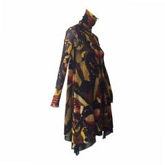 Jean Paul Gaultier Soleil Abstract Butterfly Print Trapeze Dress in Tulle