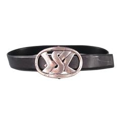 YVES SAINT LAURENT by TOM FORD Black Leather Silver Logo Belt