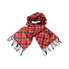 Alexander Mcqueen Red Tufted Print Satin Fringe Scarf