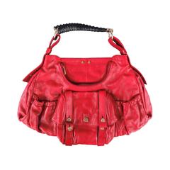 YVES SAINT LAURENT by TOM FORD Red Leather -Mala Mala- Horn Handle Handbag