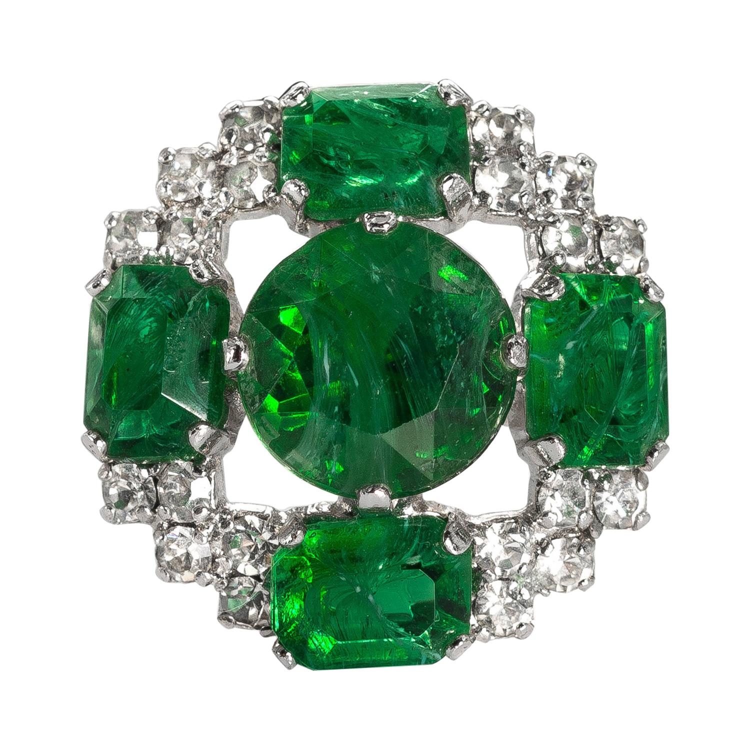 Signed Vintage 1960s Christian Dior Faux Emerald Diamond Ring For Sale