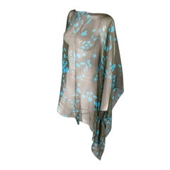 Yves Saint Laurent Green and Blue Lip Print Chiffon Scarf Shawl Top