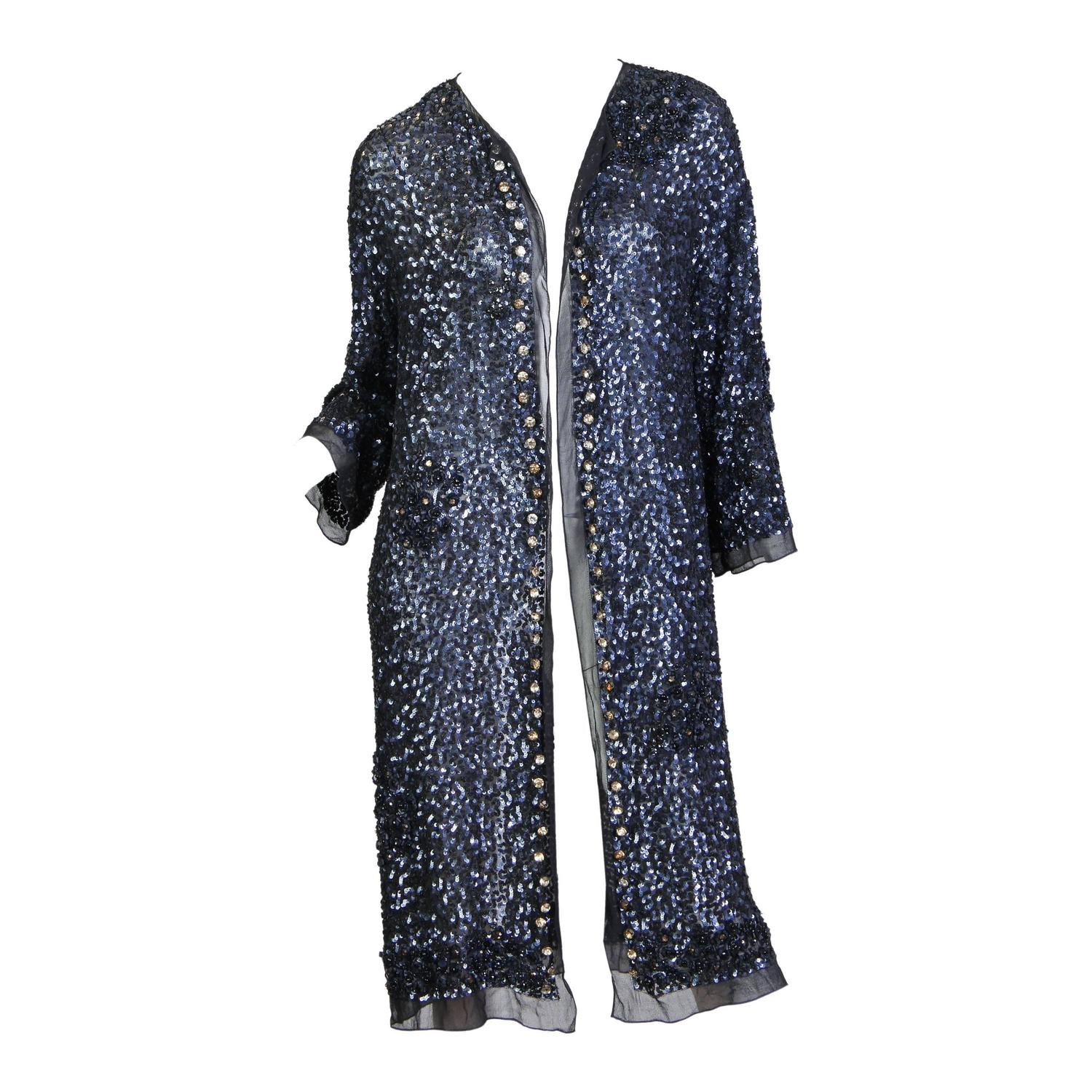 Fully Beaded Chiffon Evening Duster For Sale at 1stdibs