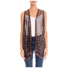 MORPHEW COLLECTION Chocolate Brown & Silver Egyptian Assuit Sheer Draped Vest
