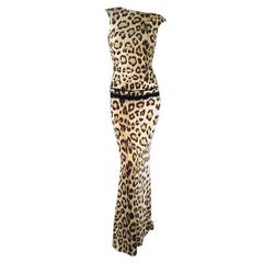 ROBERTO CAVALLI Size 4 Sleeveless Beige Leopard Maxi Cutout Dress