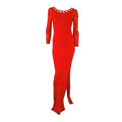 ROBERTO CAVALLI Size 4 Orange Crochet Long Sleeve Maxi Dress