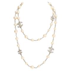 Chanel Pearl & Crystal CC Long Strand Necklace