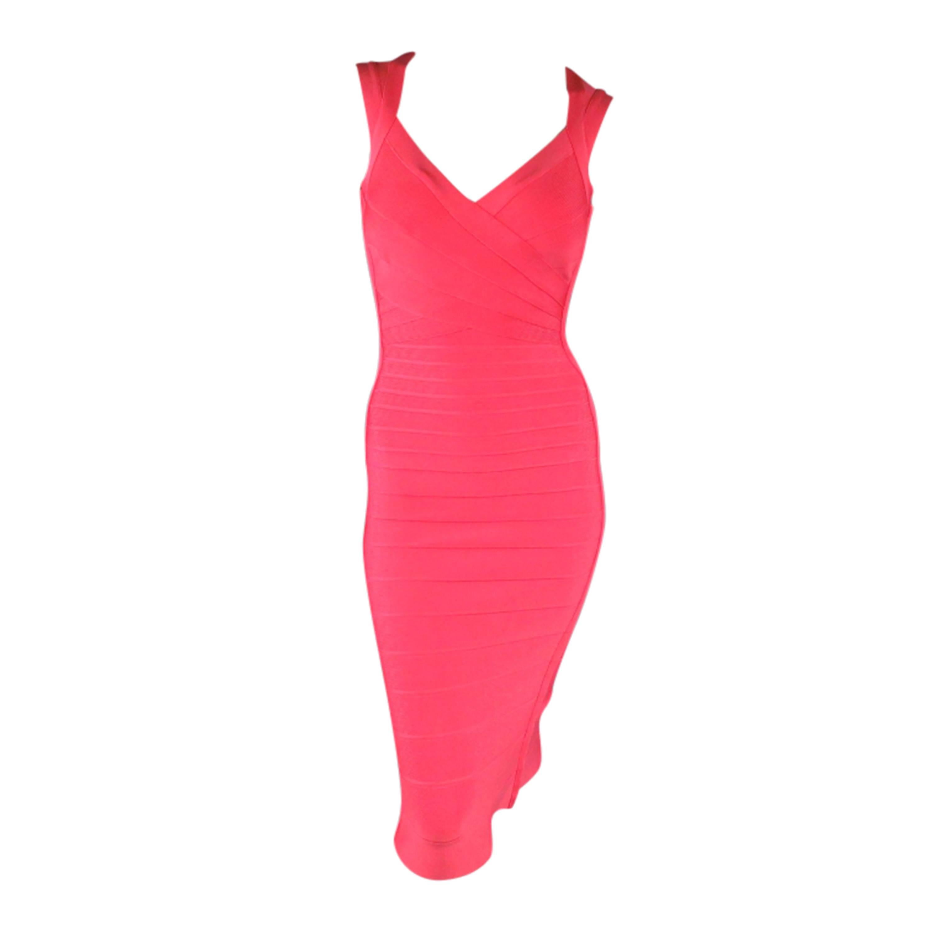 HERVE LEGER Size S Pink Sleeveless Bandage Cocktail Midi Dress