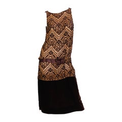 1920S Brown Silk Burnout Velvet Devoré Drop Waist Flapper Dress