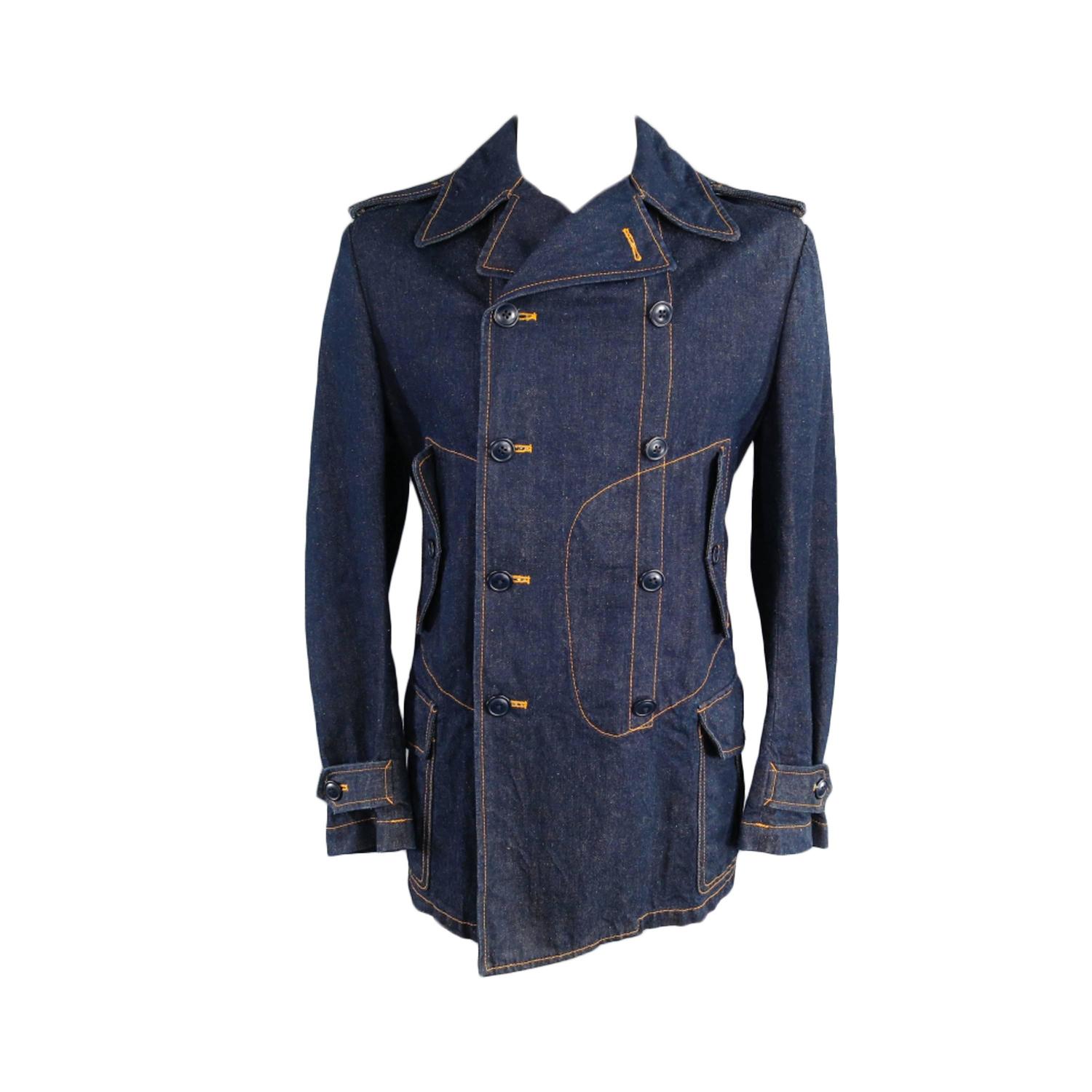 JUNYA WATANABE Men's 40 Indigo Denim Double Breasted Coat For Sale at