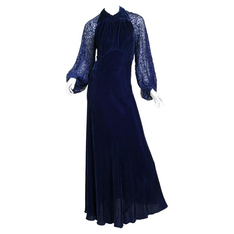 1930s blue velvet dress 1930s Blue Silk Velvet Dream Dress