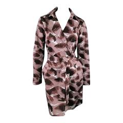 GUCCI Size 6 Taupe Cotton Marble Brush Stroke Print Belted Trenchcoat 7