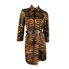 MICHAEL KORS Size 4 Brown Cotton Tiger Animal Print Belted Trenchcoat