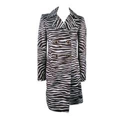 MICHAEL KORS Size 4 Brown & White Zebra Print Double Breasted Trenchcoat 1