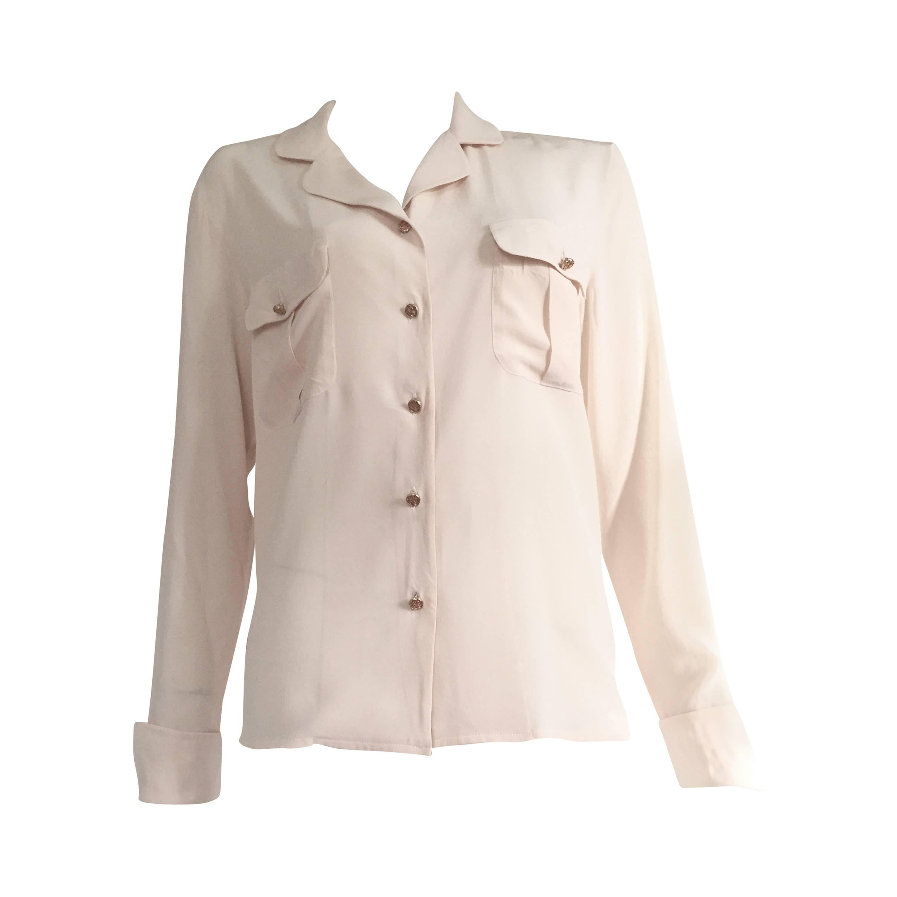 Chanel Cream Silk Blouse Size 6. For Sale