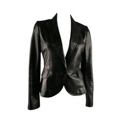 ALAIA Size 6 Black Calf Leather Peak Lapel Single Bitton Sport Coat Jacket