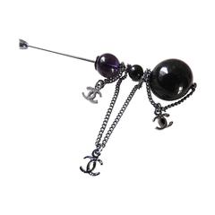 NEW Chanel ✿*ﾟDeep Purple Glass Bead Gunmetal CC Chain Pin Brooch