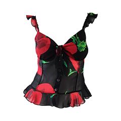 1990s Moschino ' Cheap and Chic ' 90s Silk Ruffle Blouse w/ Abstract Flowers 1