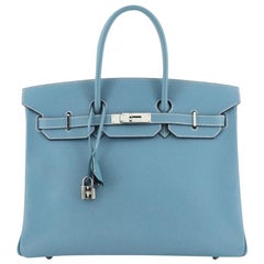 Hermes Birkin Handbag Bleu Jean Epsom With Palladium Hardware 35