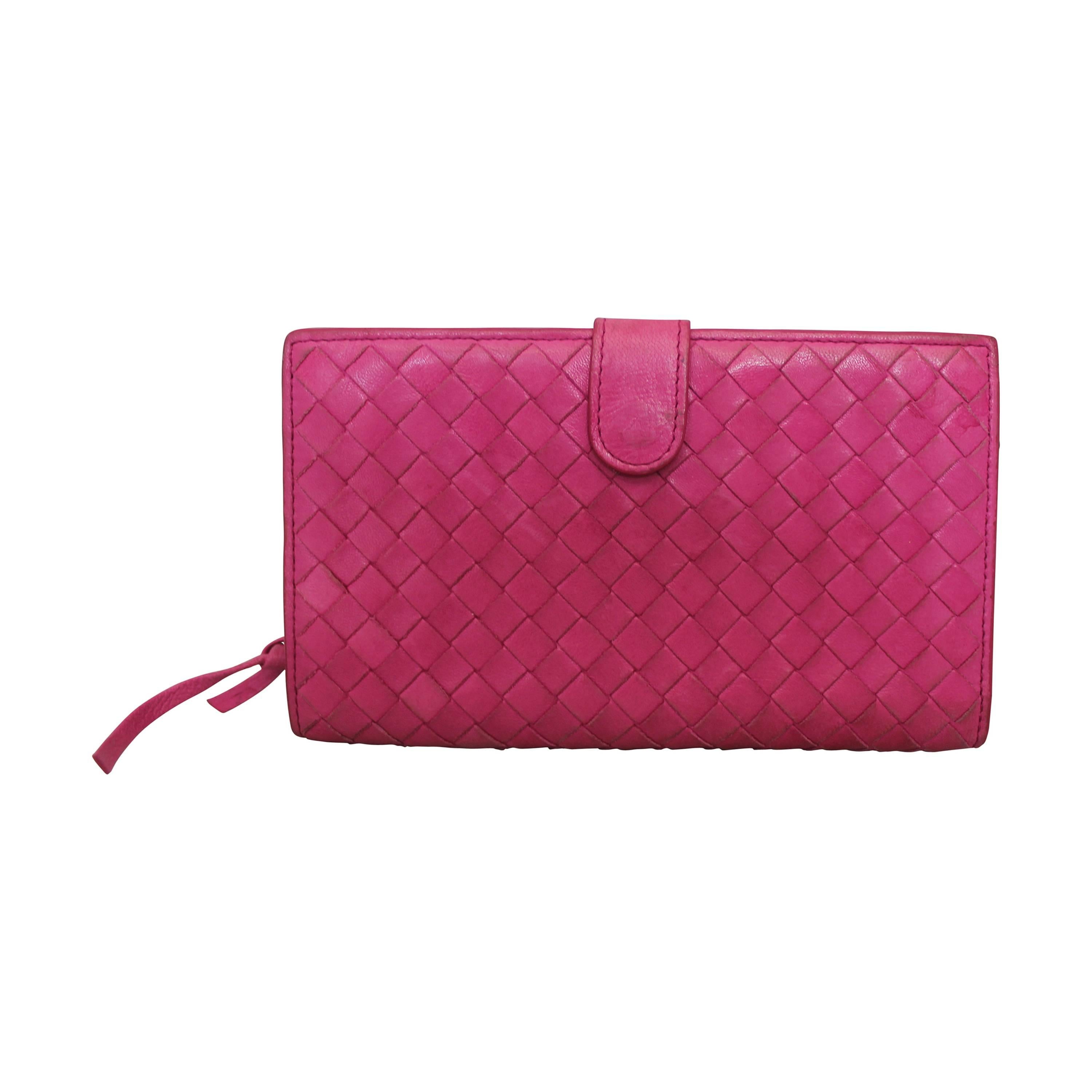 Bottega Veneta Pink Woven Leather Wallet