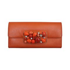 Prada Orange Saffiano Wallet w/ Orange Stones & Rhinestones GHW