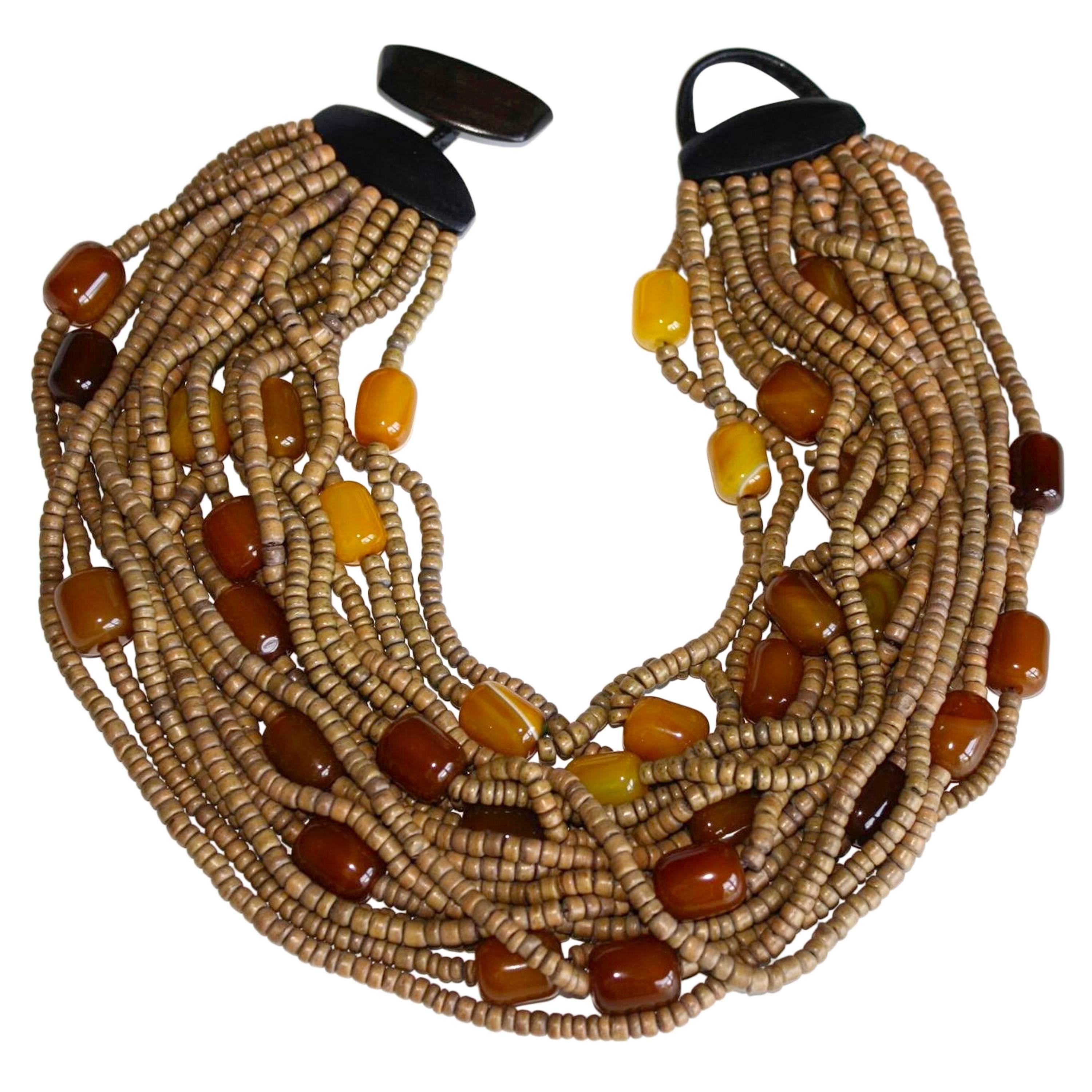 Monies Coco Bead and Agate One of a Kind Necklace at 1stDibs