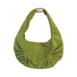 YSL Green Suede Bag with Front Ruching & Rhinestones 