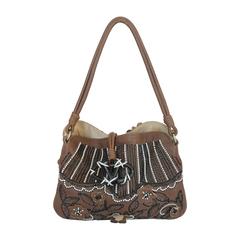 Valentino Brown Leather Handbag with Pearl & Bugle Beads