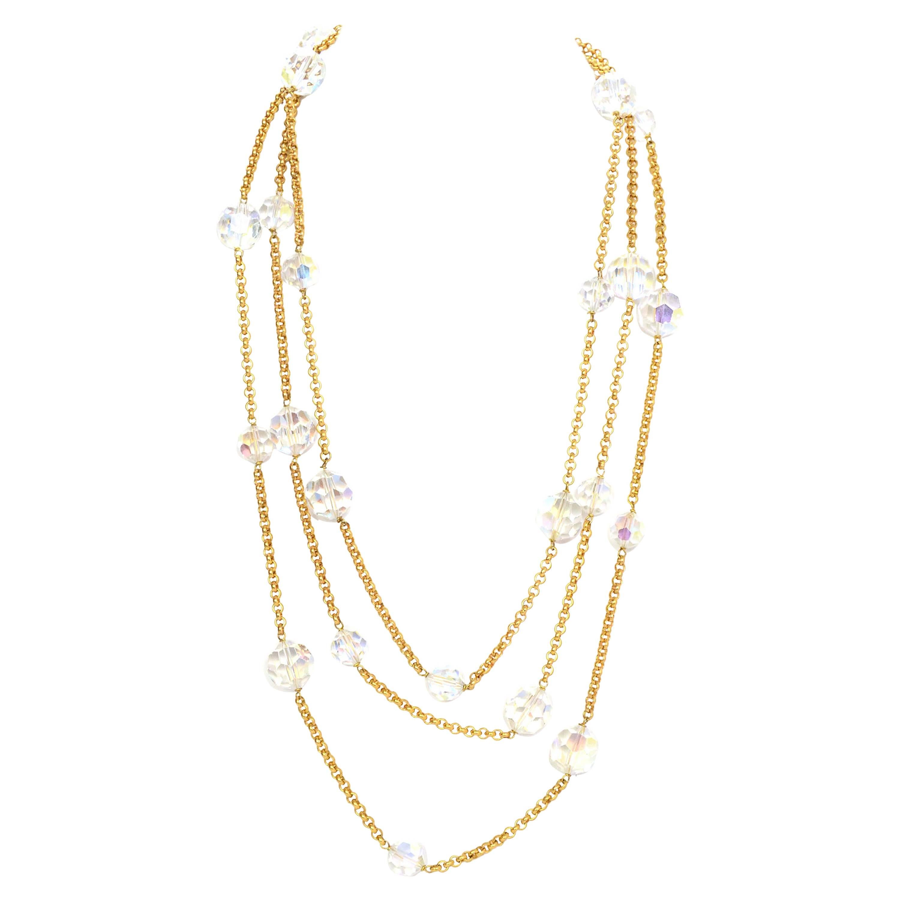 Chanel Vintage '88 Gold Chain Link Crystal Beaded Long Necklace