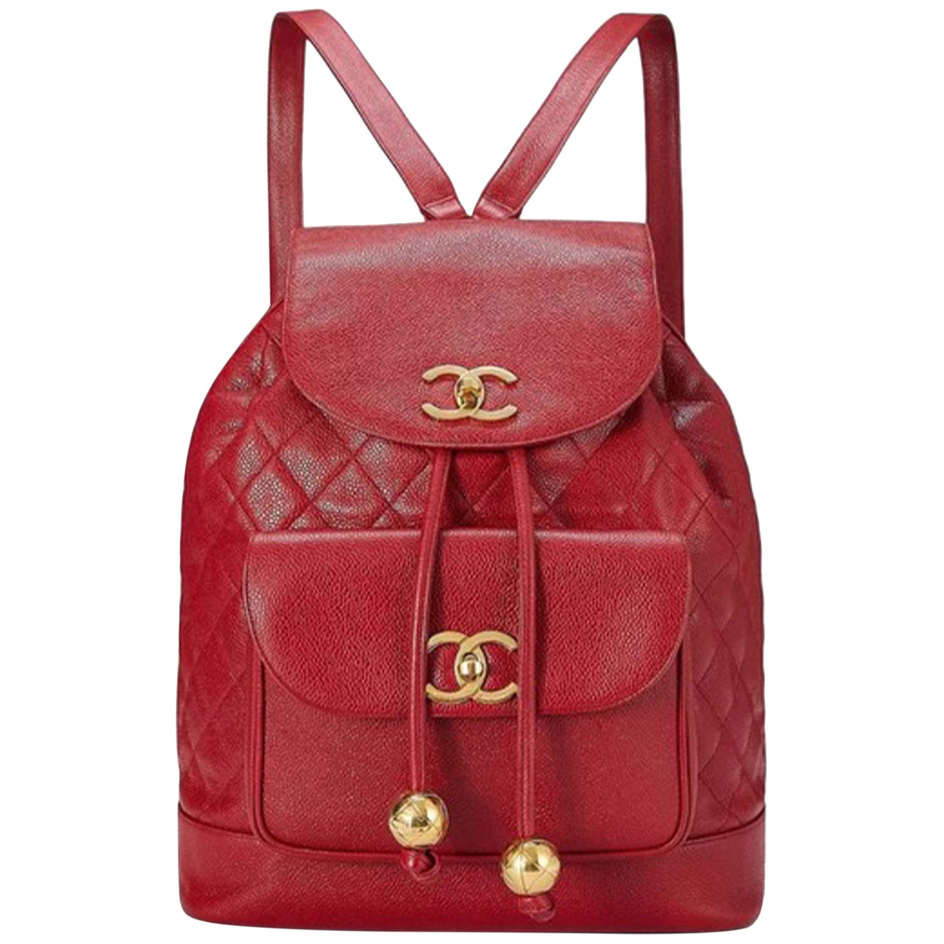 Chanel Backpack Ultra Rare Duma Vintage Red Lambskin Leather Rucksack