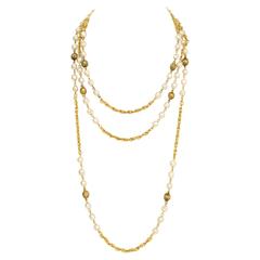 Chanel Vintage '90s Pearl & Gold Bead Long Necklace