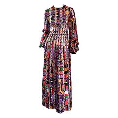 Rare Vintage Pierre Cardin Kaleidoscope Colorful Metallic Boho Dress Gown