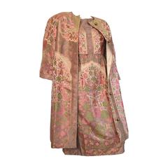 Gustave Tassell 1960 brocade evening dress with coat size 14. 
