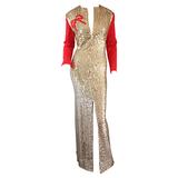 Rare Vintage Oscar de la Renta Gold Pailletten " Red Ribbon " Kleid Kleid
