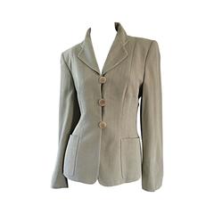 Giorgio Armani 1990s 90s Vintage Khaki / Light Green Herringbone Blazer Jacket 9