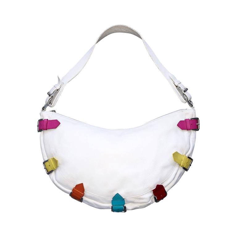 Berge Made In Italy White Crescent Shoulder Handbag Bag W Berge Made In Italy White Crescent Shoulder Handbag Bag W Colorful Buckles For