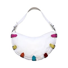 Berge ' Made in Italy ' White Crescent Shoulder Handbag Bag w/ Colorful Buckles