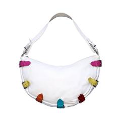 Berge ' Made in Italy ' White Crescent Shoulder Handbag Bag w/ Colorful Buckles 11