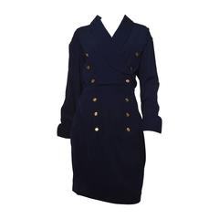 Chanel Boutique Navy Blue Military Style Wrap Dress