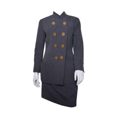 Chanel Boutique Gray Military Style Skirt Suit